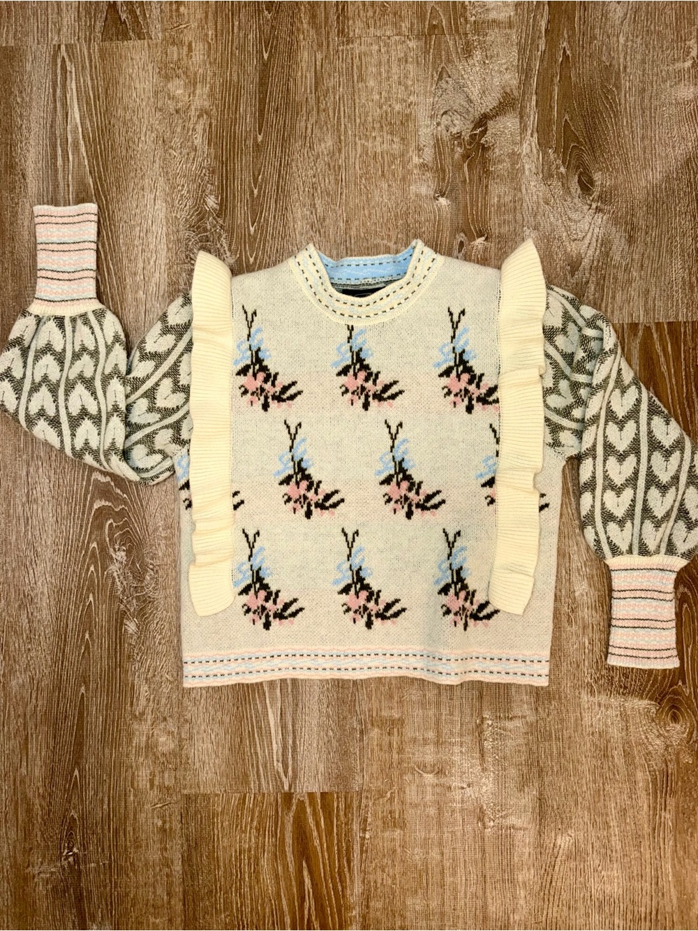Cider Floral Ruffle Bouquet Crewneck Sweater